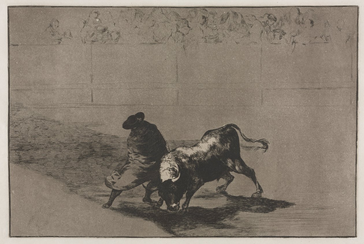 مصارعة الثيران: الطالب الماهر جدا من Falces ، ملفوفة في رأسه ، خدع الثور ... ، 1876. بواسطة فرانسيسكو دي جويا
