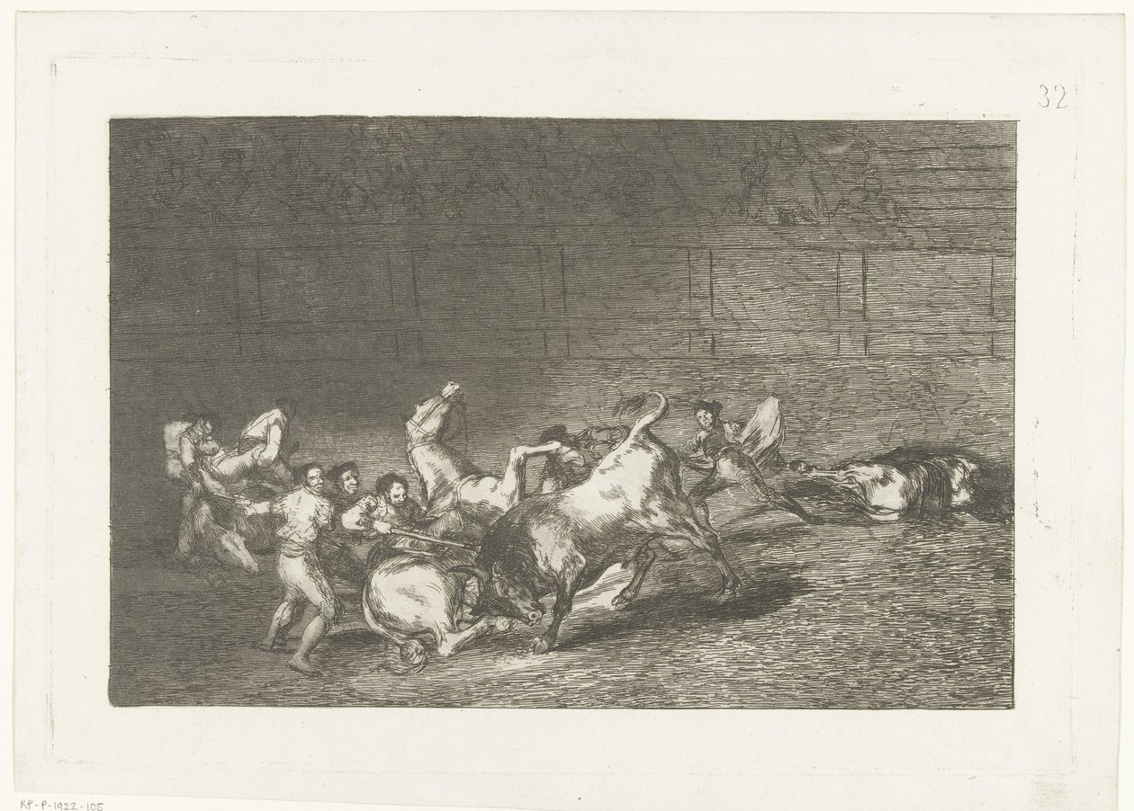 Picador steekt een lans in een stier مجموعتان من البيكادور غارقة في ثور واحد مصارعة الثيران (عنوان المسلسل) Stierenvechten (عنوان المسلسل) بواسطة فرانسيسكو دي جويا