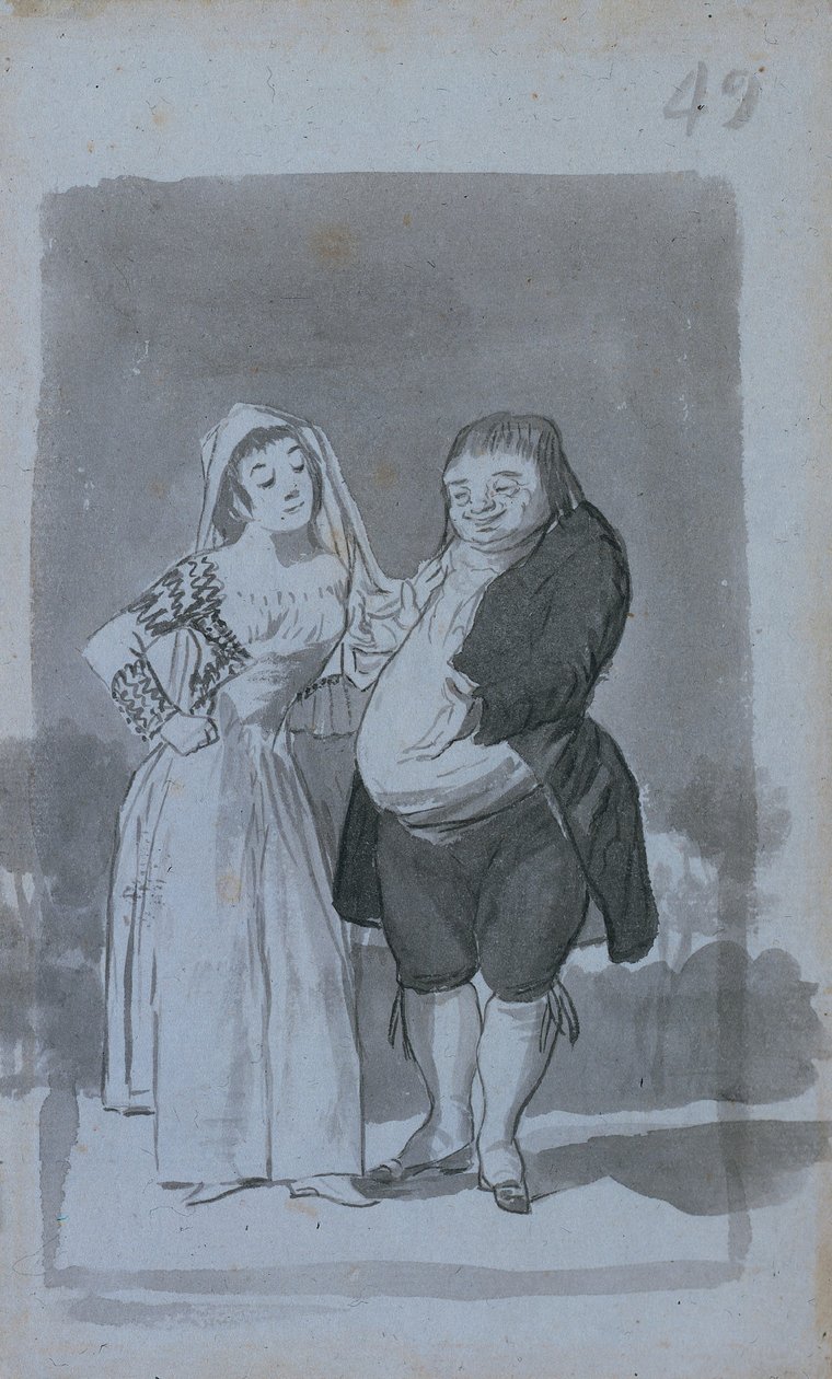 عاهرة تلتمس الدهون ، رجل قبيح مستقيم ، 1796-1777. بواسطة فرانسيسكو دي جويا