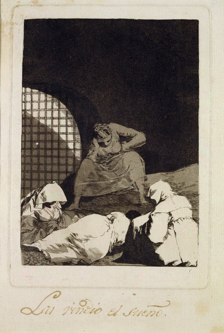 النوم يتغلب عليهم ، طبق 34 من "لوس كابريتشوس" ، 1799 (النقش) بواسطة فرانسيسكو دي جويا