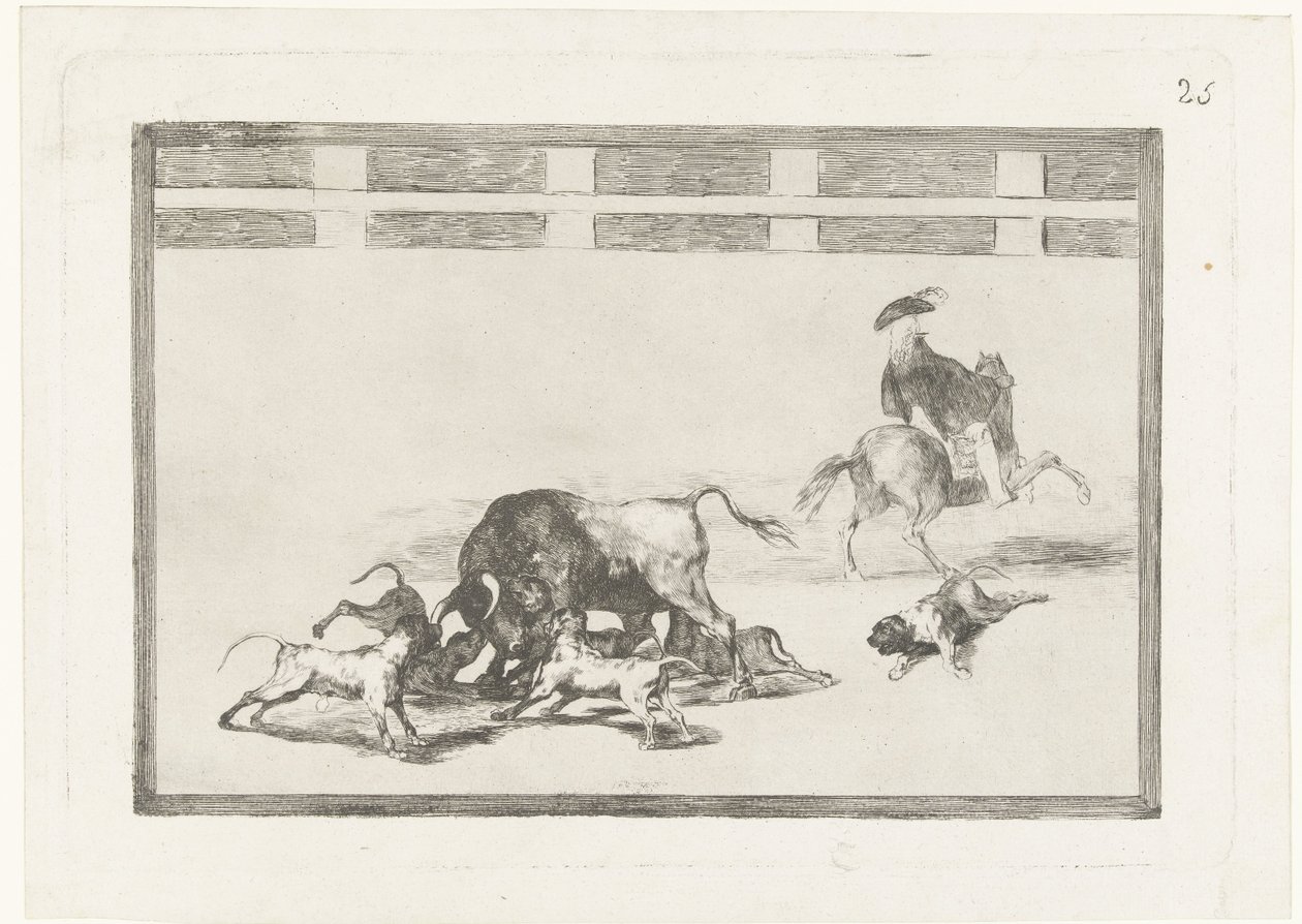 هاجمت الكلاب الثور إيشان بيروس آل تورو La Tauromaquia (عنوان المسلسل) مصارعة الثيران (عنوان المسلسل) بواسطة فرانسيسكو دي جويا
