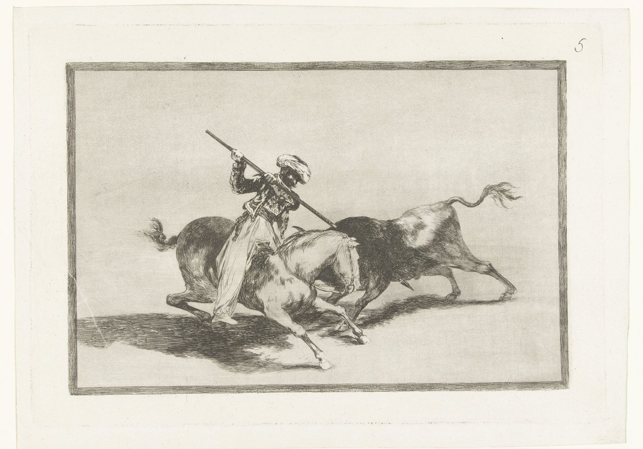 Stierenjacht te paard الشجاع مورو جازول هو أول من أطلق الثيران بالترتيب مصارعة الثيران (عنوان المسلسل) Stierenvechten (عنوان المسلسل) بواسطة فرانسيسكو دي جويا