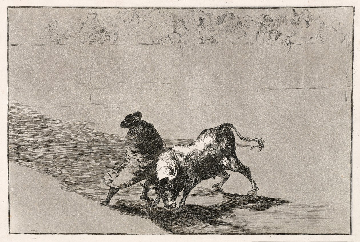 الطالب الذكي لفالس يغضب الثور من خلال التحرك حول ملفوفة في عباءته ، 1814-16 بواسطة فرانسيسكو دي جويا