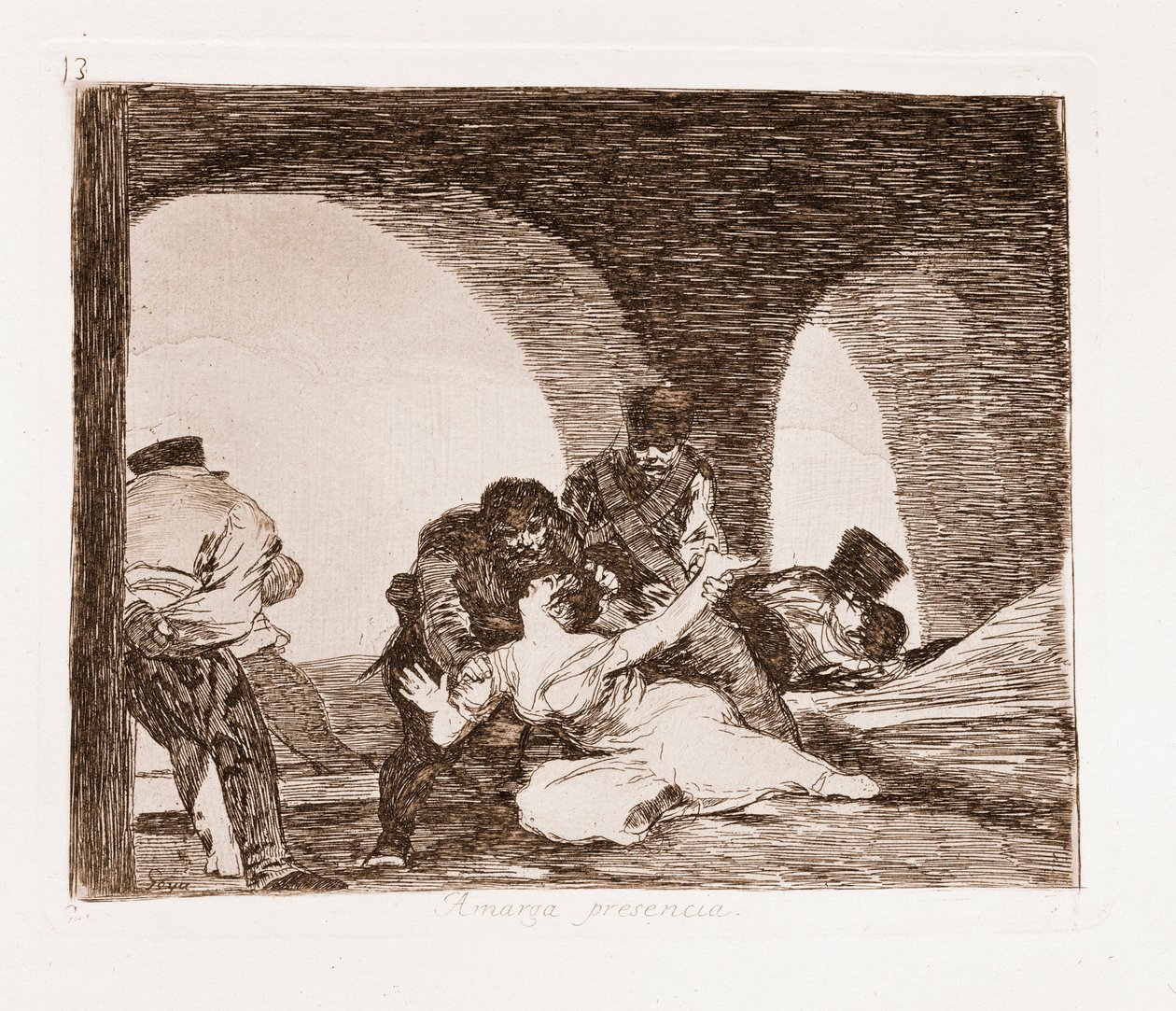 The Disasters of War : A man witness of the raping of his wife (etching from the preparatory drawing بواسطة فرانسيسكو دي جويا