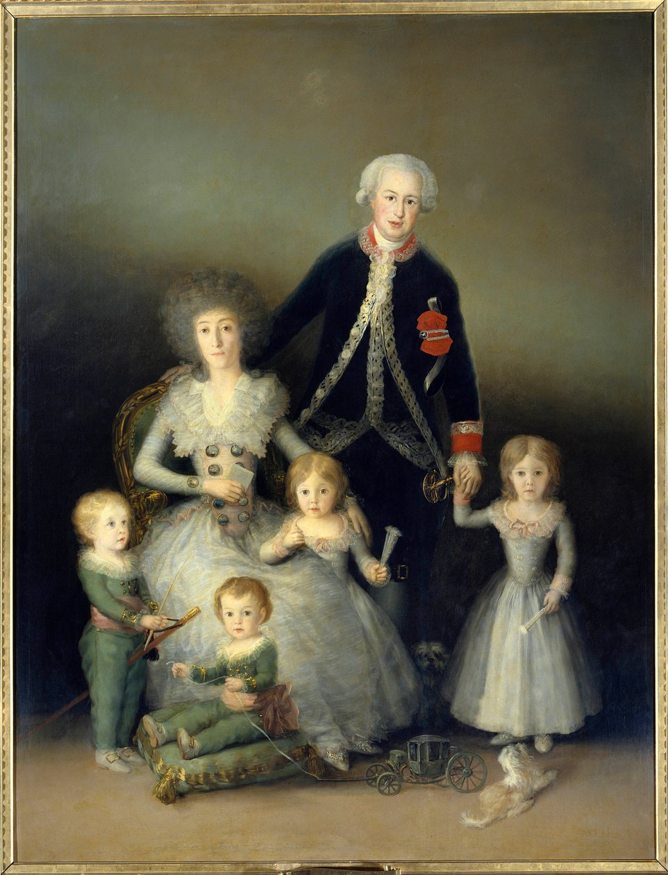 دوق أوسونا ، بيدرو دي الكانتارا وعائلته. لوحة لفرانشيسكو دي جويا إي لوسينتس (1746-1828). 1788. ح. 2،25x1،74 م مدريد. متحف دو برادو. - صورة لدوق أوسونا ، بيدرو تيليز جيرون (1755-1807) ؛ زوجته ، الكونتيسة دوقة بواسطة فرانسيسكو دي جويا