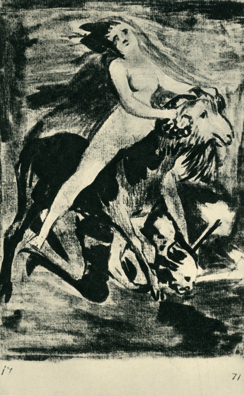 ساحرة ركوب الماعز ، أواخر القرن الثامن عشر وأوائل القرن التاسع عشر ، 1943. بواسطة فرانسيسكو دي جويا