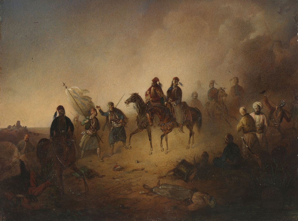 ماركوس بوتساريس في معركة كاربينيسي ليلة 8 أغسطس 1823 ، 1852 بواسطة فرانسيسك توماش تيبا