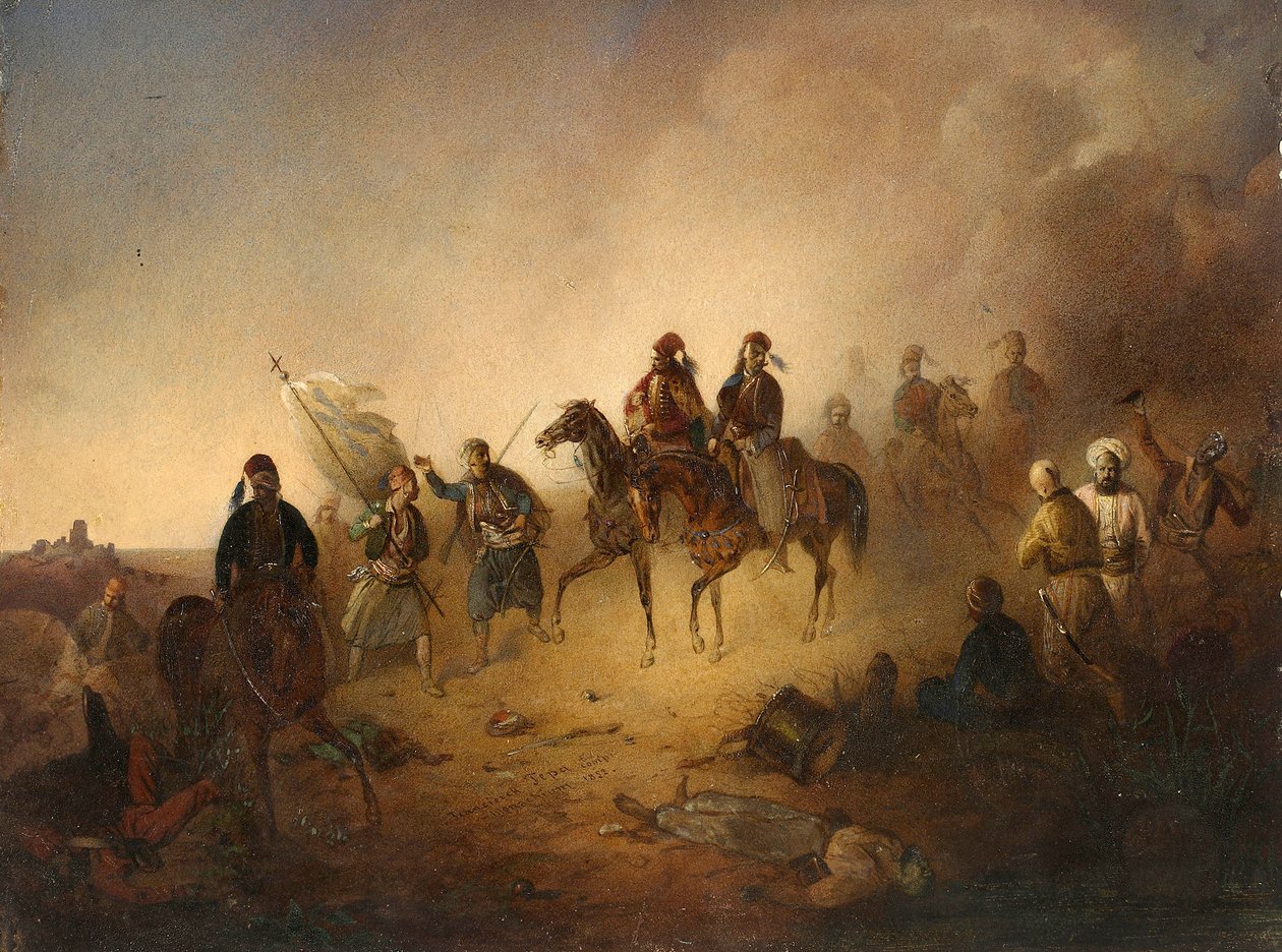 ماركوس بوتزاريس (بوتساريس) (1788-1823) في معركة كاربينيسي ، ليلة 8 أغسطس بواسطة فرانسيسك توماش تيبا