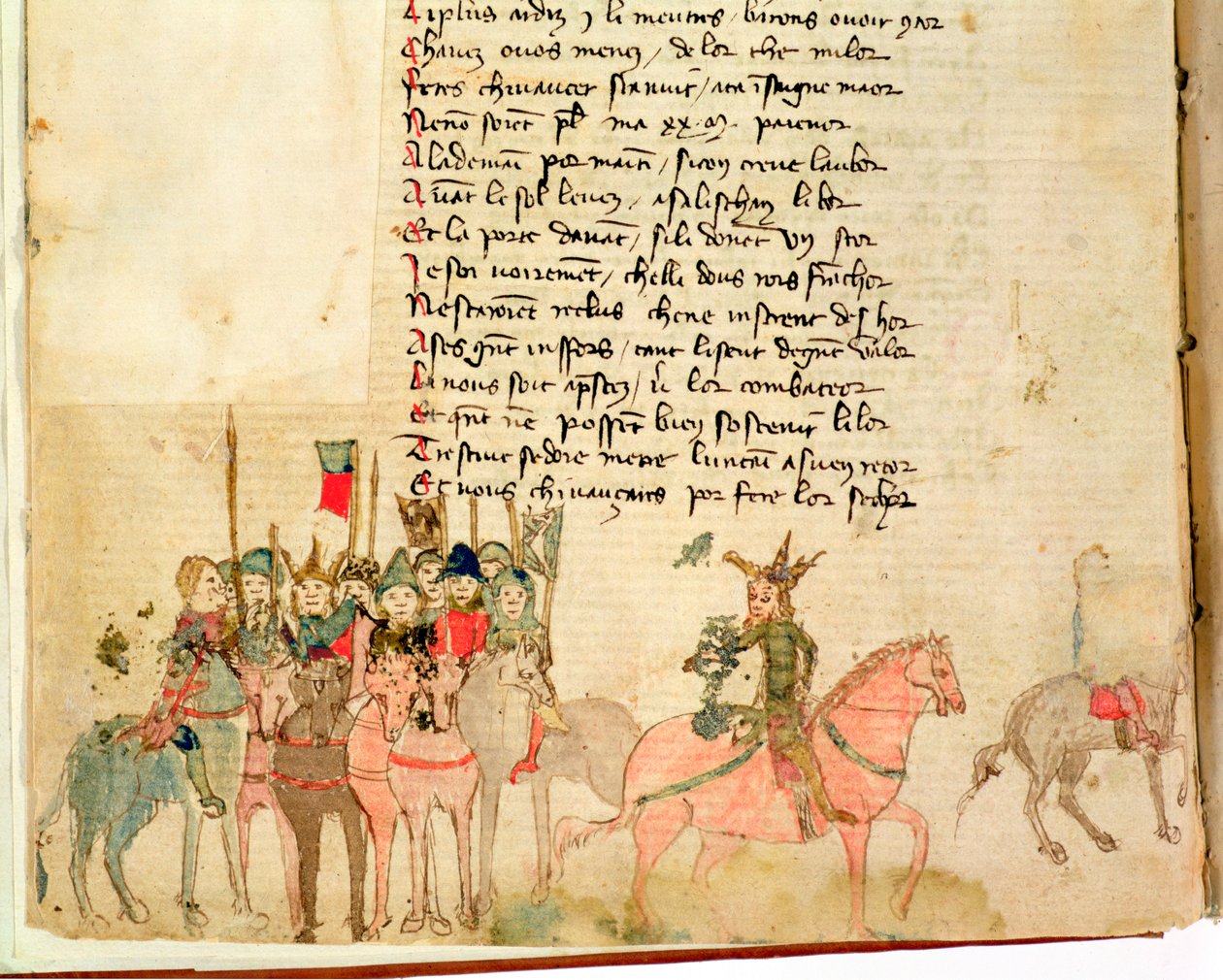 السيدة Est 27 W 8.17 f.1v Attila the Hun (c.406-453) وجيشه على ظهور الخيل ، من حرب أتيلا بواسطة نيكولا دا كاسولا بواسطة مدرسة فرانكو الإيطالية