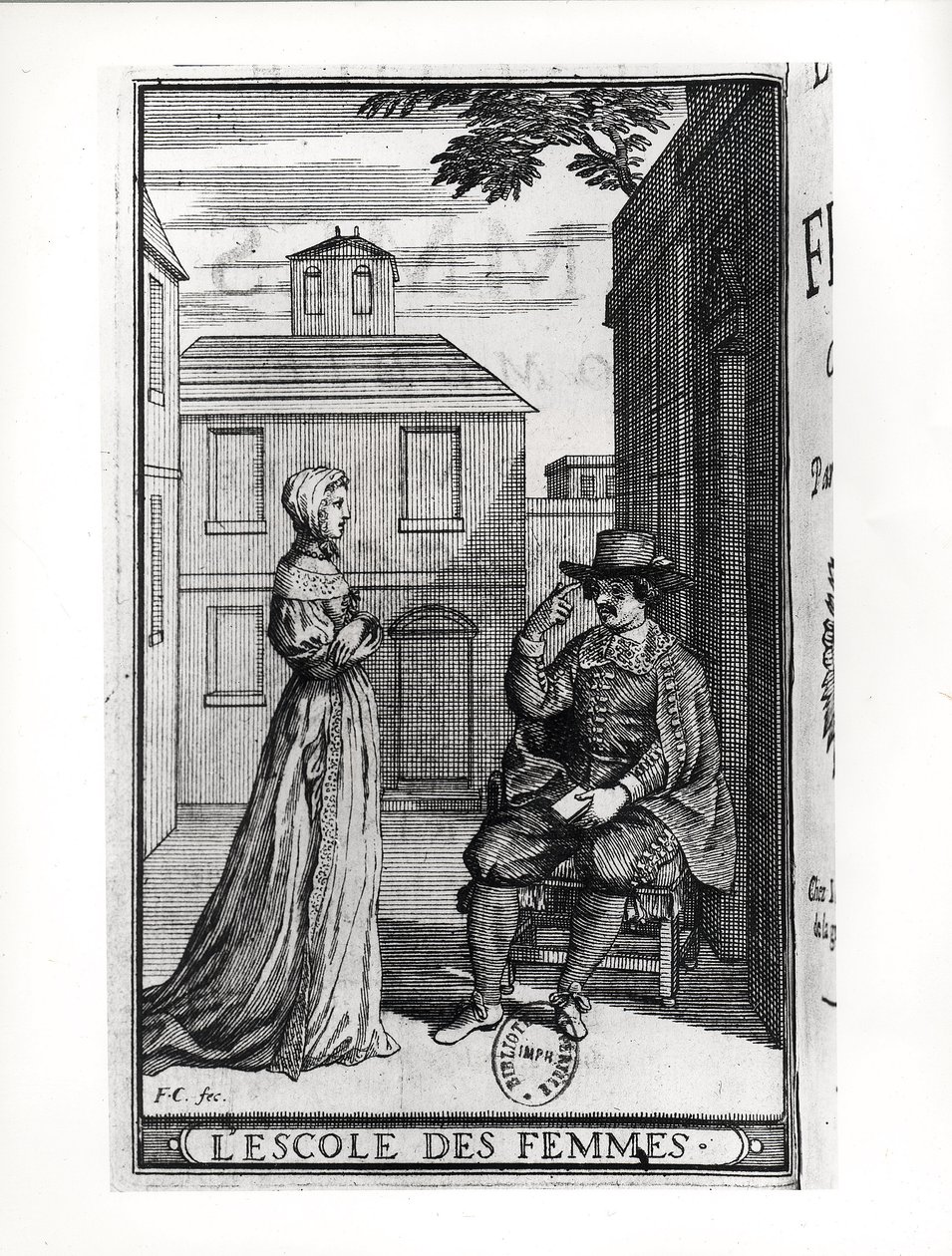 الواجهة الأمامية للطبعة الأولى من &39;L&39;Ecole des femmes&39; من Moliere (1622-73) 1663 بواسطة فرانسوا شوفو