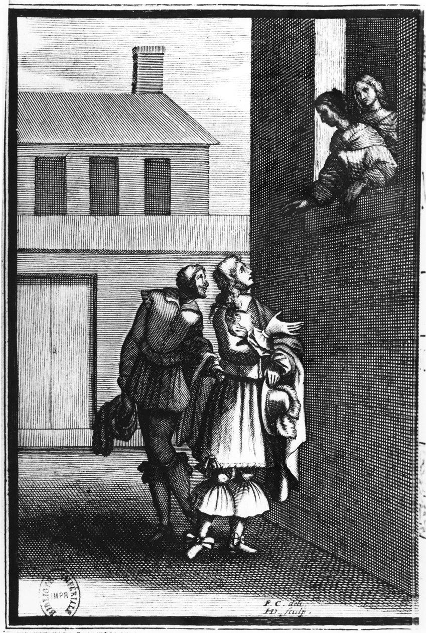 صورة من "Le Menteur" بقلم بيير كورنيل (1606-84) نُشرت عام 1660 بواسطة فرانسوا شوفو