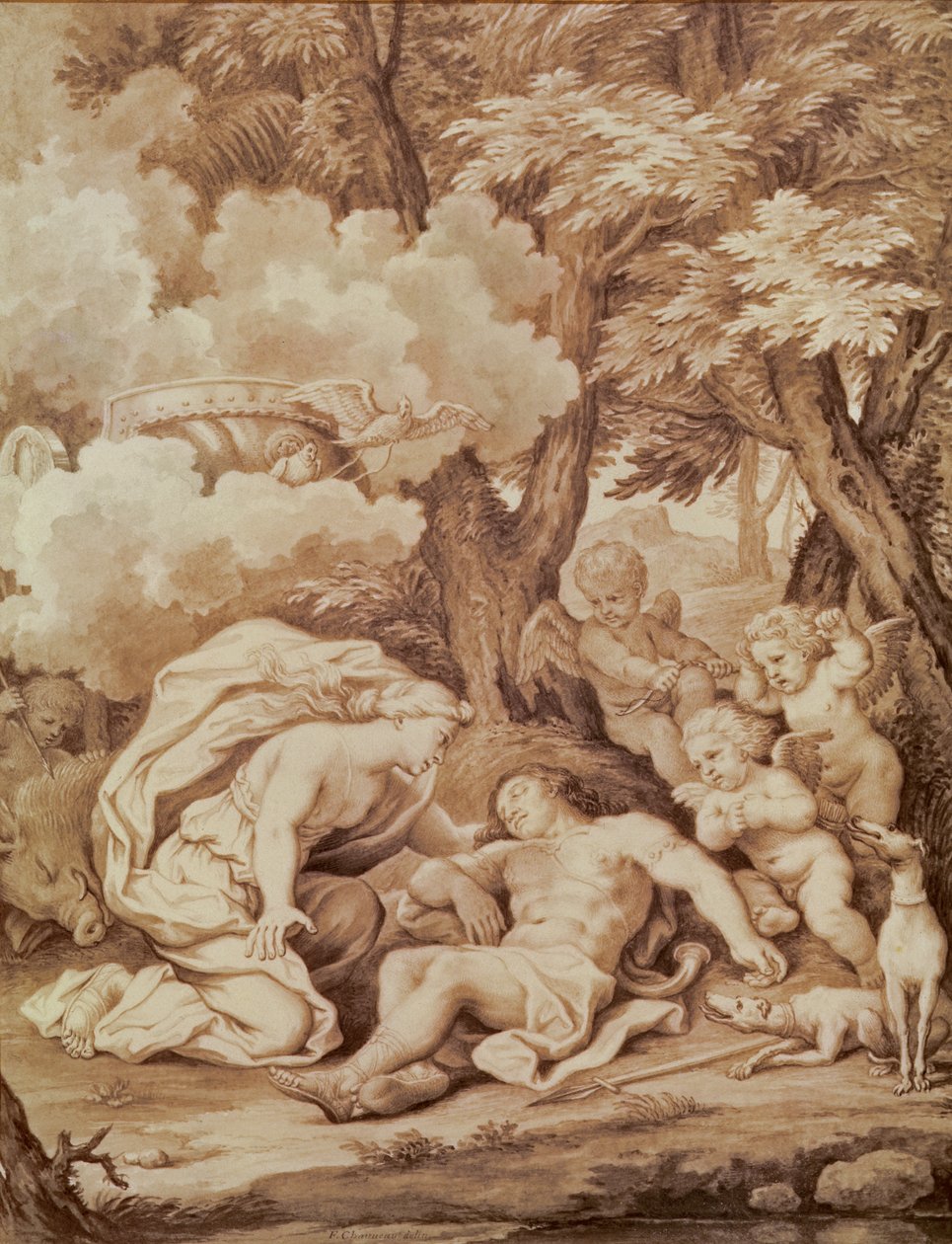 فينوس اكتشاف أدونيس ، من "أدونيس" بقلم جان دي لافونتين (1621-1695) بواسطة فرانسوا شوفو