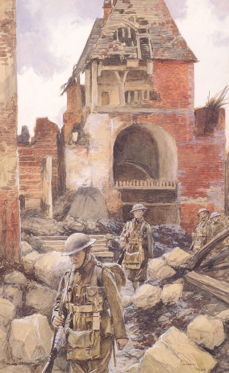 الجنود البريطانيون في أنقاض بيرون ، 1917 بواسطة فرانسوا فلامنج