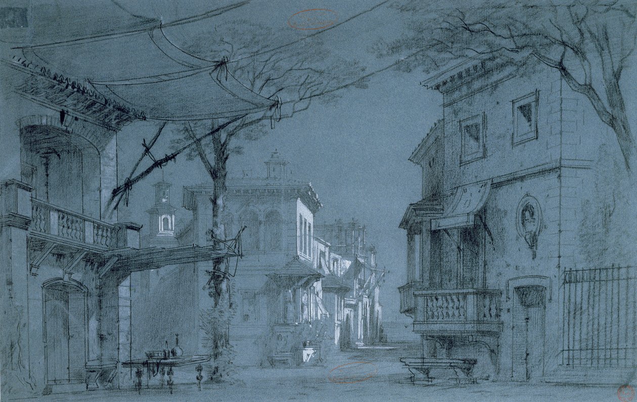 تصميم لمجموعة Les Caprices de Marianne بواسطة Alfred de Musset (1810-1857) (قلم وحبر وقلم تلوين على ورق أزرق) بواسطة فرانسوا جيه وروب ، أوغست أ. نولاو