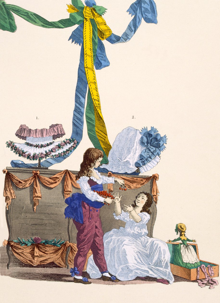 قبعات أندرومان ووارويك ، منقوشة بواسطة Dupin ، اللوحة رقم 320 من "Galeries des Modes et Costumes Francais" ، 1780 بواسطة فرانسوا لويس جوزيف واتو
