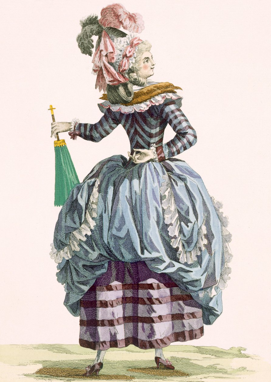 La Nymphe ، محفورة بواسطة Dupin ، اللوحة رقم 210 من "Galeries des Modes et Costumes Francais" ، c.1778-87 99: الملابس ؛ لباس تقليدي لباس تقليدي؛ موضه؛ توضيح؛ بواسطة فرانسوا لويس جوزيف واتو