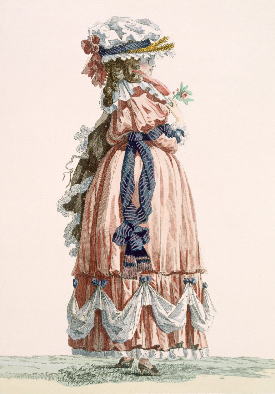 ثوب مشي صيفي للسيدات ، منقوش بواسطة Dupin ، اللوحة رقم 192 من "Galeries des Modes et Costumes Francais" ، c.1778-87 99: ملابس ؛ لباس تقليدي لباس تقليدي؛ موضه؛ بواسطة فرانسوا لويس جوزيف واتو