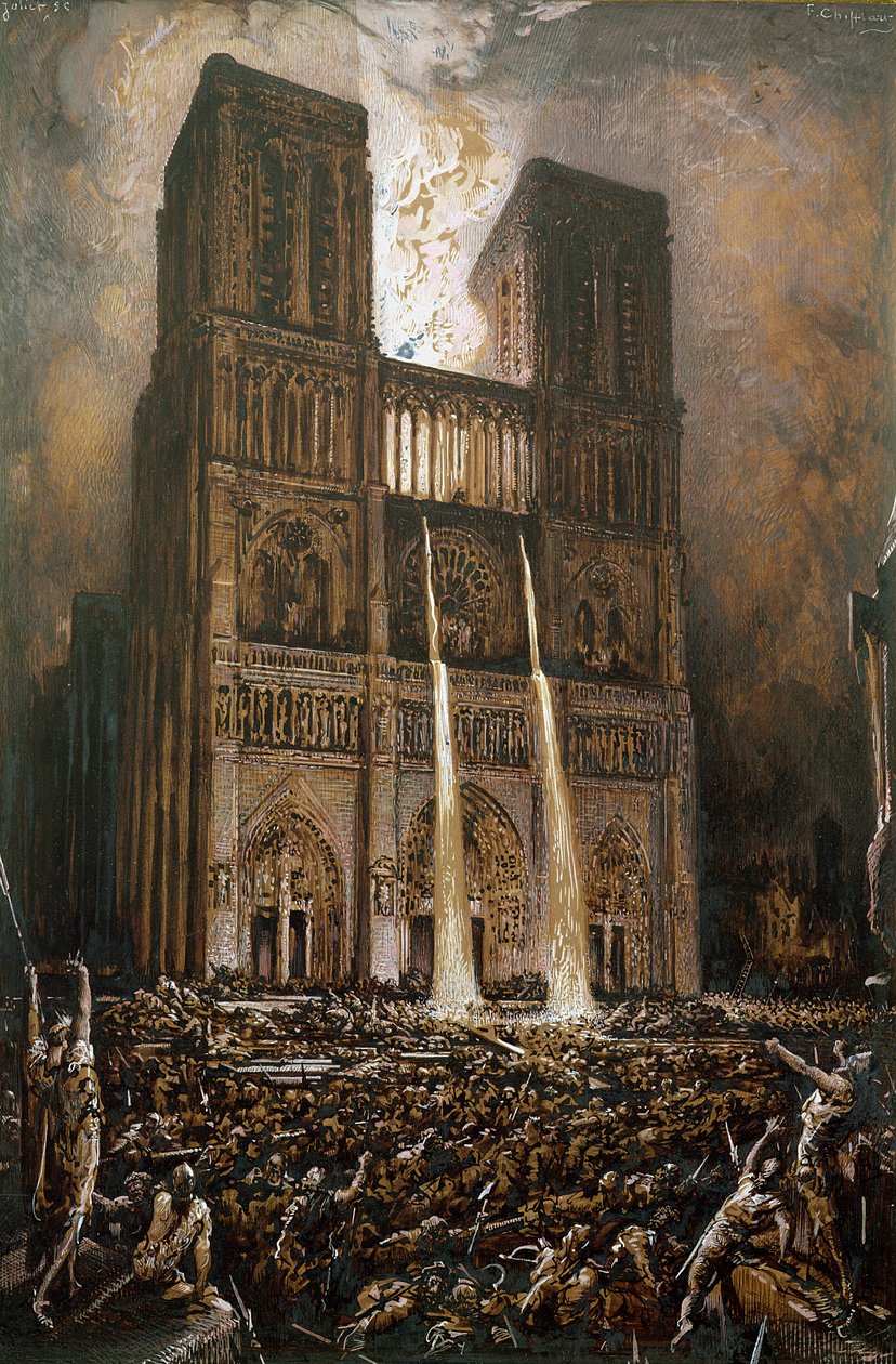 The Populace Besieging Notre-Dame (قلم وحبر وغواش على ورق) بواسطة فرانسوا نيكولا شيفلارت