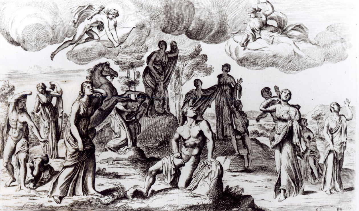 نيوبي وأولادها ، c.1653 بواسطة فرانسوا بيرييه