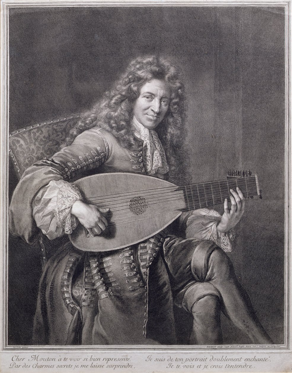 صورة لموتون يعزف على العود ، نقشها جيرارد إديلينك (1640-1707) بواسطة جان فرانسوا دي تروي