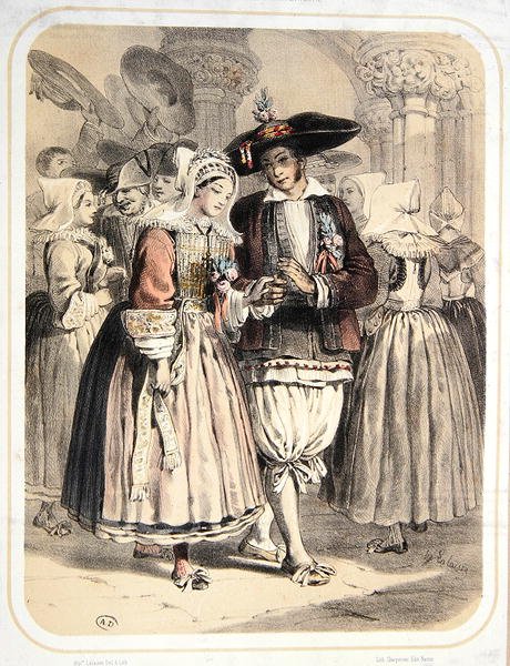 العروس والعريس من منطقة سيل ، فرنسا ، حوالي 1850 (لون ليثو) بواسطة فرانسوا هيبوليت لاليس