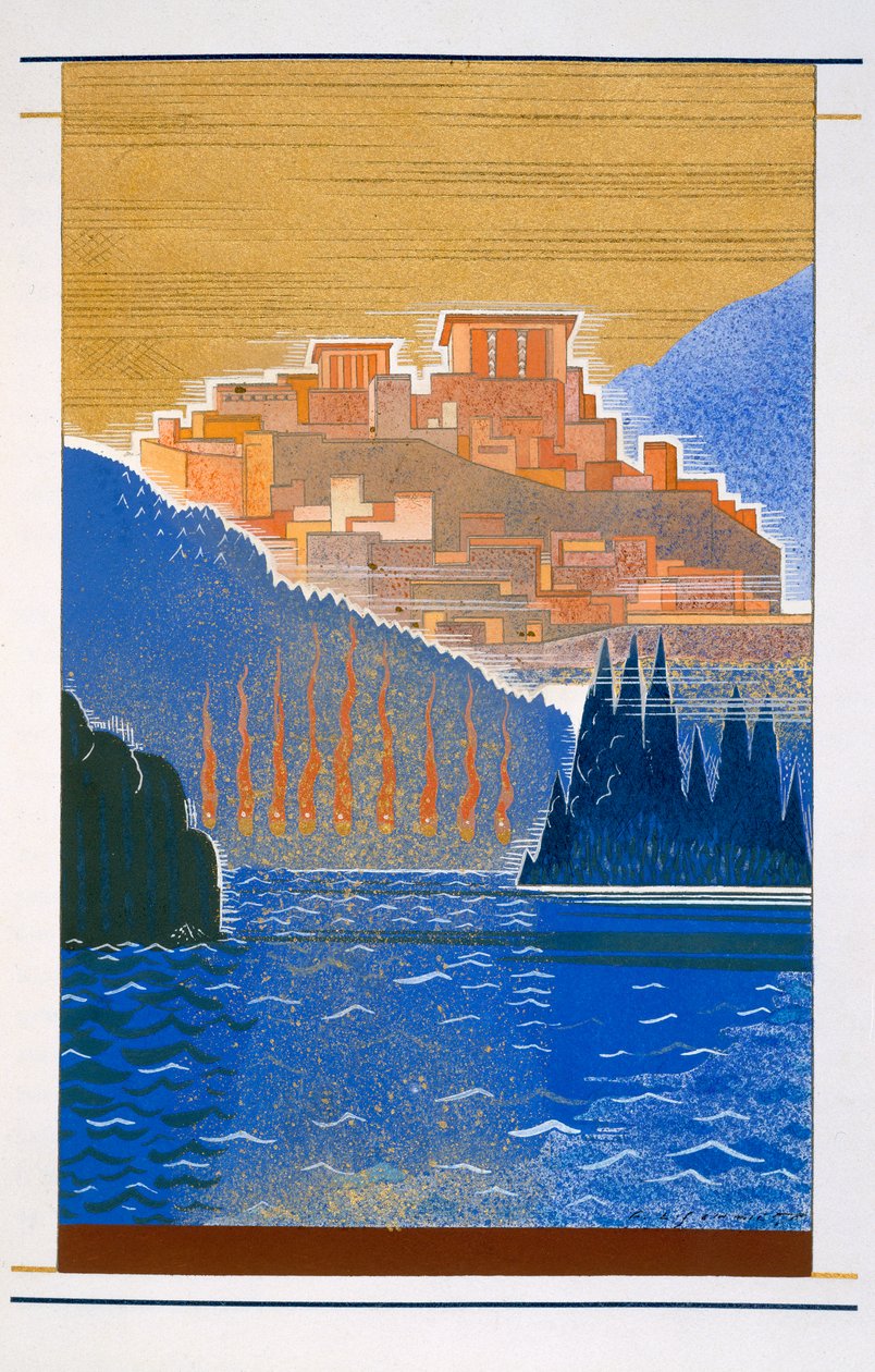 مدينة تروي من البحر ، رسم توضيحي من `` L&39;Odyssee &39;&39; ، بواسطة هومر ، ترجمة فيكتور بيرارد ، 1929-1933 بواسطة فرانسوا لويس سميث
