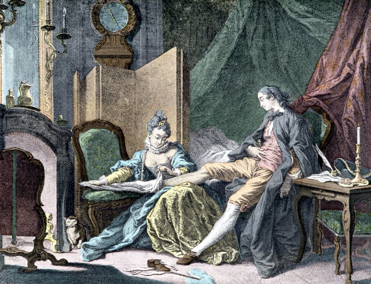 La Courtesan amoureuse: امرأة تزيل قاع رجل - نقش بواسطة ap. جزار بواسطة فرانسوا (بعد) باوتشر