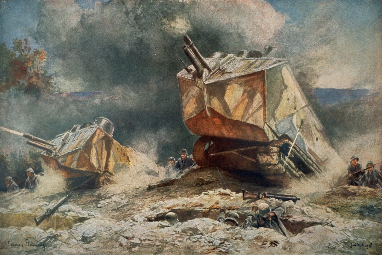 WWI French tank of the St Chamond type advancing on the German positions بواسطة فرانسوا (بعد) فلامنج