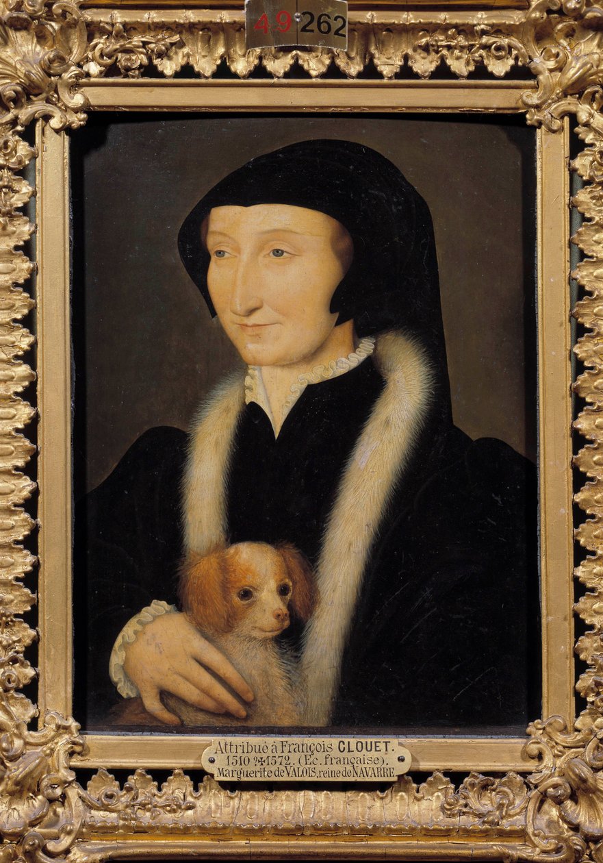Portrait of Margarita of Angoulema (1492-1549) Queen of Navarre, sister of Francois I. Painting attributed to Francois Clouet (1515-1572). 16th century Sun. 0,31 x 0,24 m Chantilly, museum Conde بواسطة Francois (Attr. To) Clouet