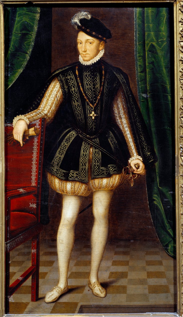 بورتريه في سفح الملك تشارلز التاسع (1550 - 1574) ملك فرنسا. رسم ورشة فرانسوا كلويه (1515-1572) بواسطة فرانسوا (ورشة عمل) كلويه