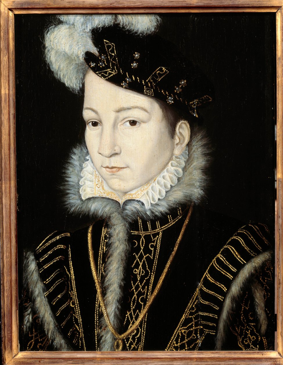 Portrait of Charles IX, King of France (1550 - 1574). Atelier de Francois Clouet (1515-1572), v. 1555. Oil on wood. Dim: 0,32 x 0,23m. Oil on wood. - Portrait of Charles IX, King of France (1550-1574). Workshop of Francois Clouet (1515-1572), circa 1555. O بواسطة فرانسوا (ورشة عمل) كلويه