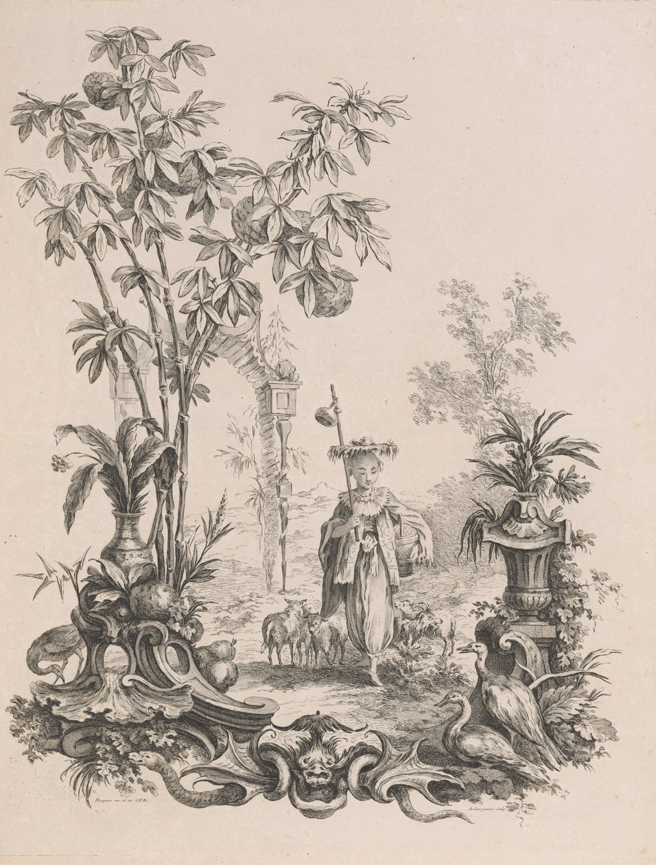 فتاة صينية تمشي محاطة بأغنامها ، حوالي 1740-50. بواسطة فرانسوا أنطوان أفلين