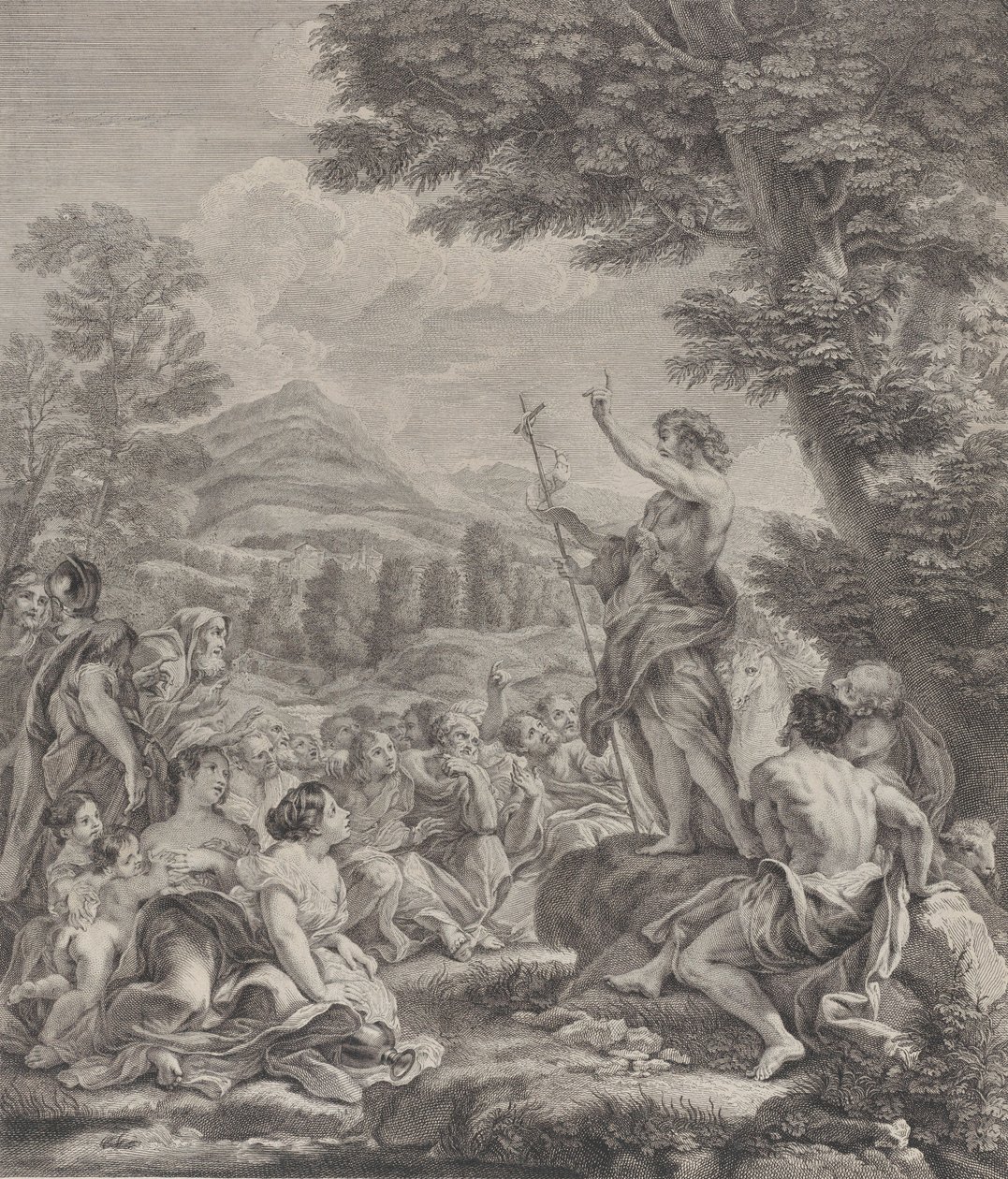 القديس يوحنا المعمدان يكرز للجمهور ، كاليفورنيا. 1729. بواسطة فرانسوا برنار ليبيسي
