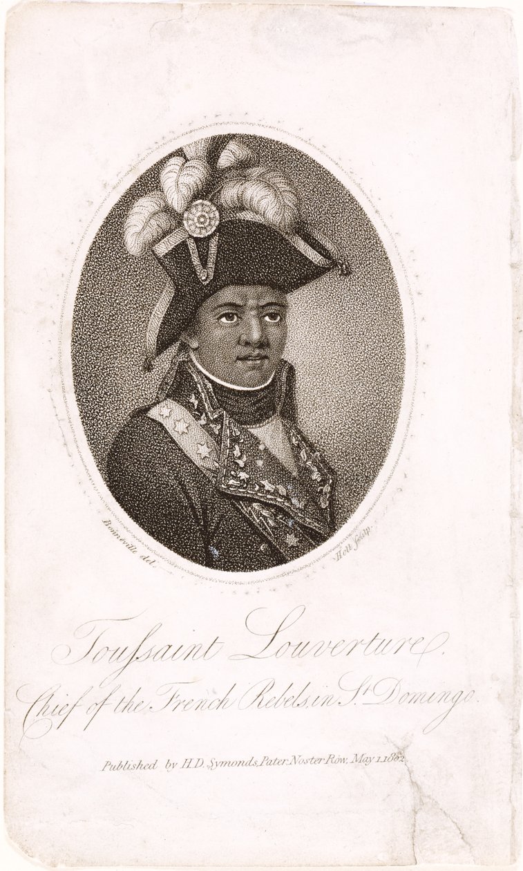Toussaint Louverture (c.1743-1803) رئيس المتمردين الفرنسيين في سانت دومينغو ، نقش بواسطة Holl ، pub. بواسطة HD Symonds، 1802 (النقش والحفر) بواسطة فرانسوا بونفيل