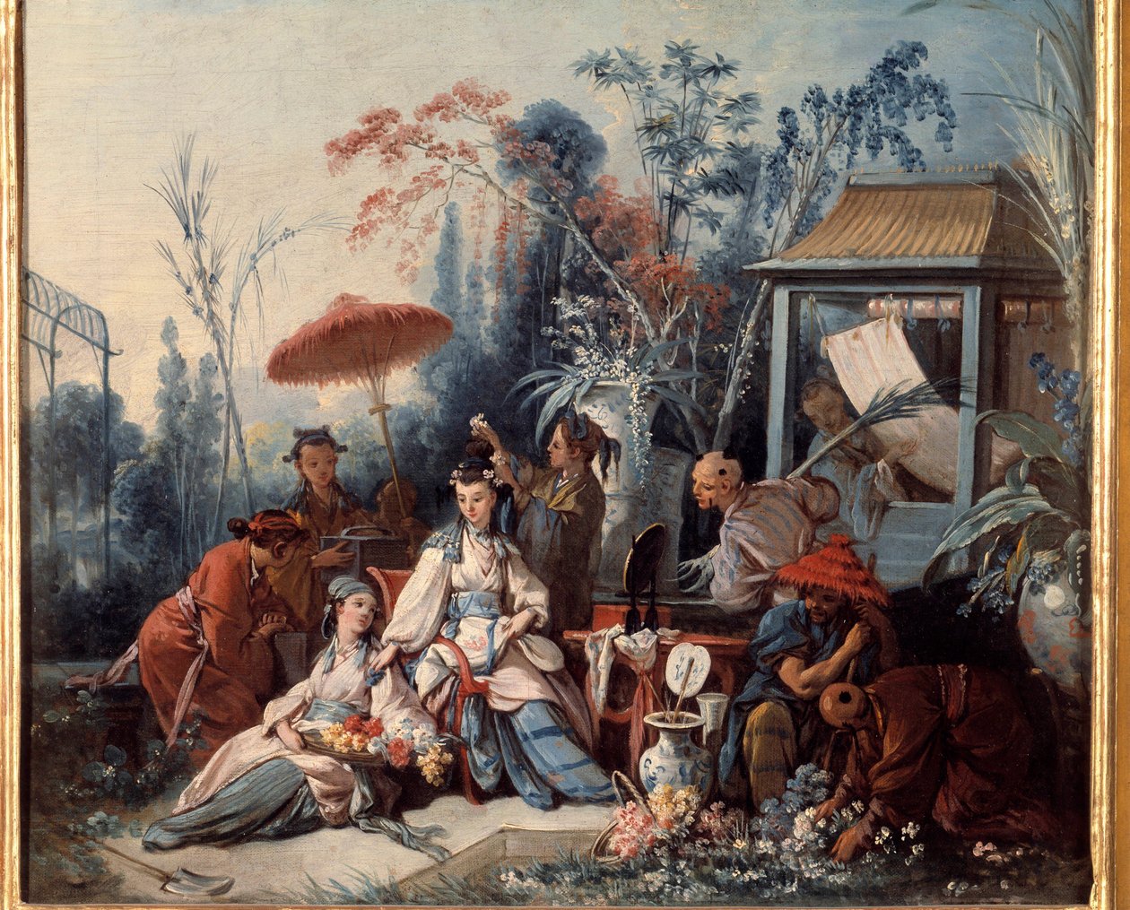 مشهد حديقة صينية في Chinoiseries يصور امرأة شابة محاطة بالخدم. لوحة فرانسوا باوتشر (١٧٠٣-١٧٧٠) بواسطة فرانسوا باوتشر
