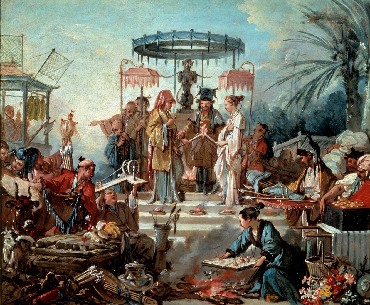 حفل زفاف صيني في مسرح الزفاف في بلاط إمبراطور الصين. لوحة لفرانسوا باوتشر (1703-1770) 1740 بيسانكون ، متحف الفنون الجميلة بواسطة فرانسوا باوتشر