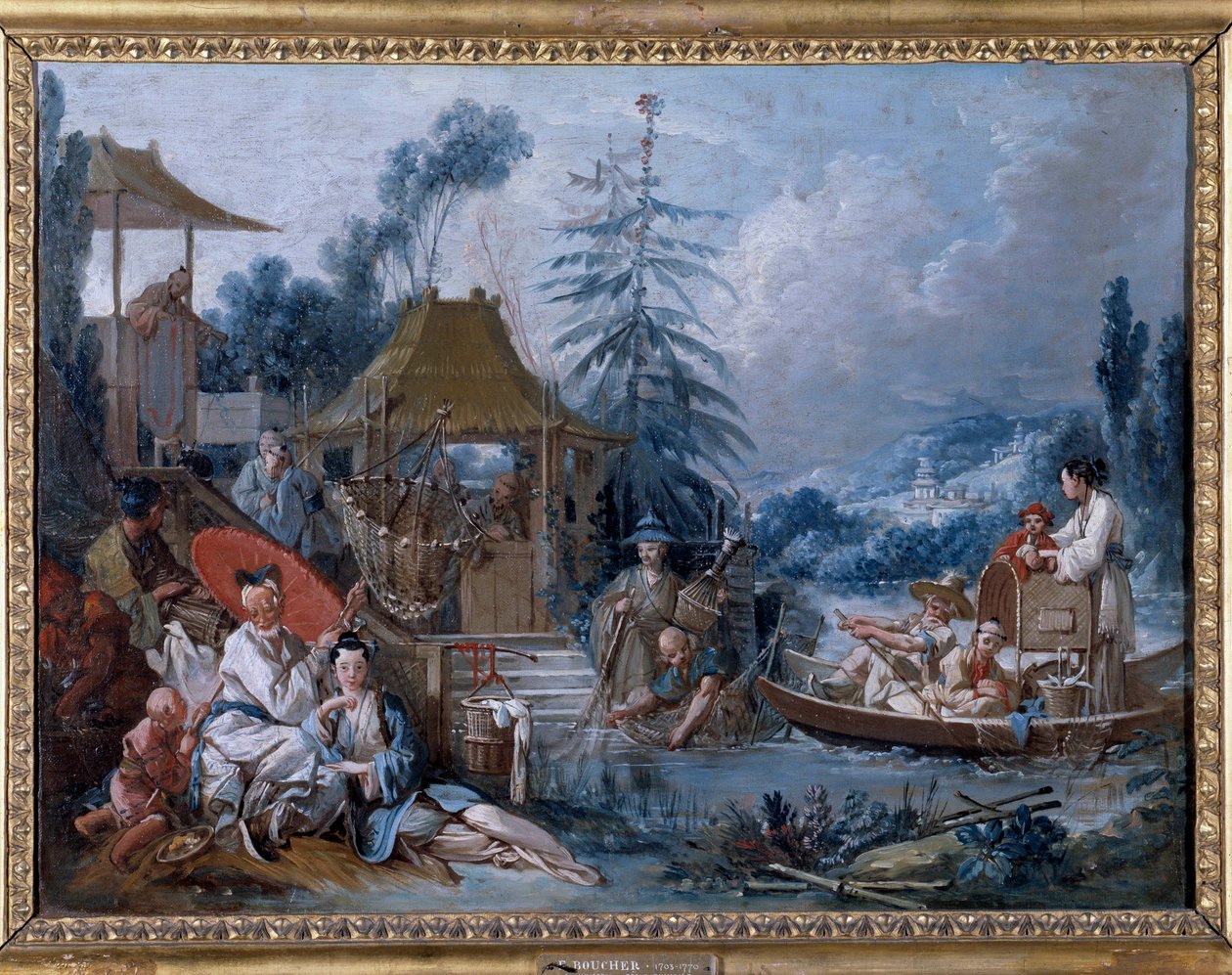 Chinoiserie: "" la peche "لوحة فرانسوا باوتشر (1703-1770) بواسطة فرانسوا باوتشر