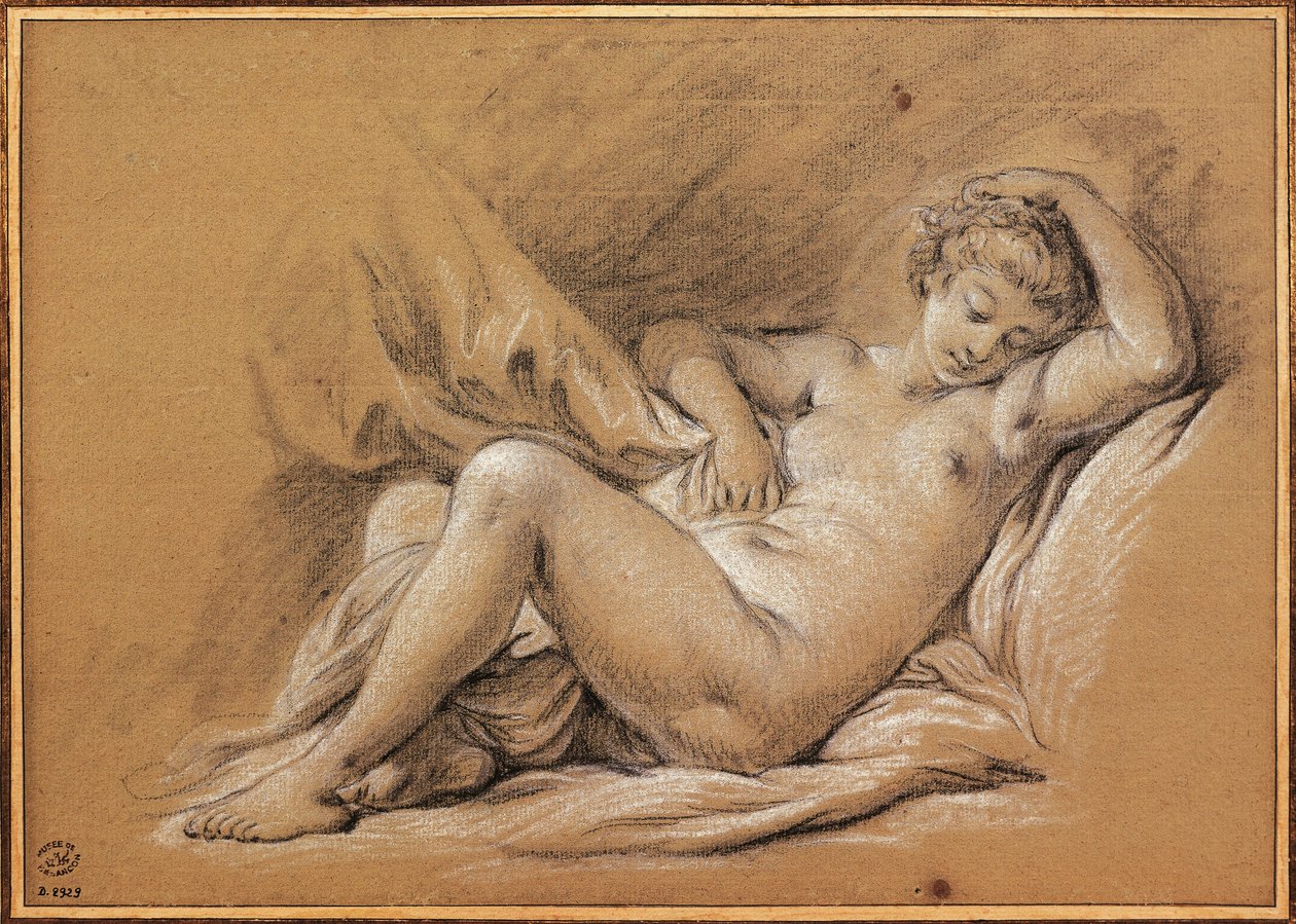 فرنسا, النمط الصيني, رسم لامرأة عارية على السرير (drawing) بواسطة فرانسوا باوتشر