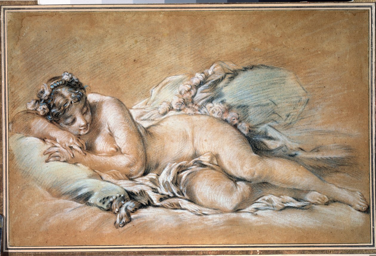 "" شابة نائمة "(شابة نائمة) متفائلة وباستيل بقلم فرانسوا باوتشر (1703-1770) 1758 متحف بوشكين ، موسكو بواسطة فرانسوا باوتشر