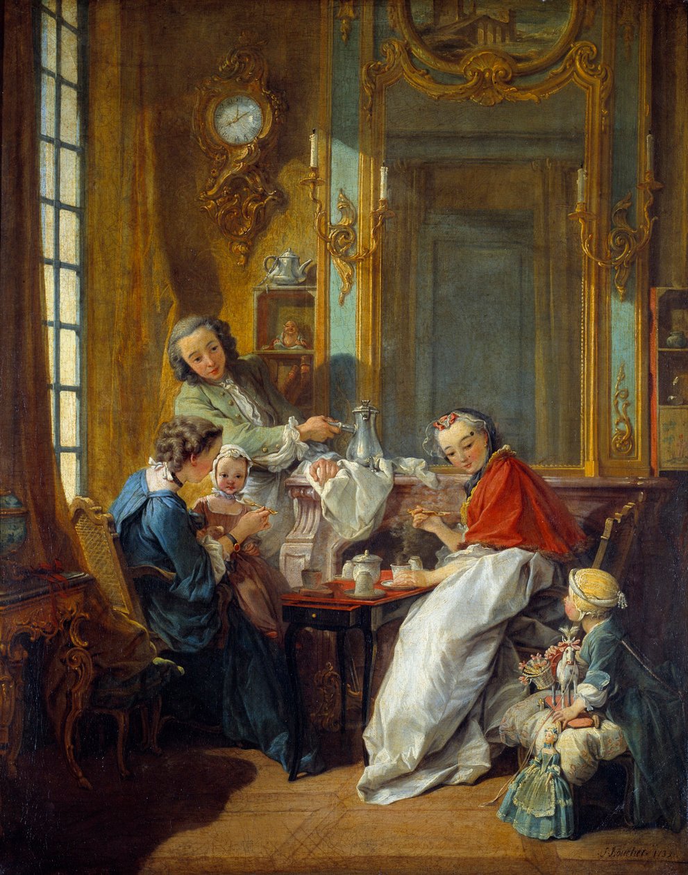 مشهد الغداء في الداخل البرجوازي. لوحة فرانسوا باوتشر (1703-1770) 1739 صن. 0،81x0،65 م بواسطة فرانسوا باوتشر