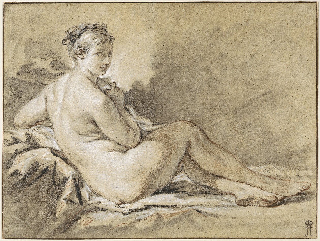 دراسة عارية - فرانسوا باوتشر (1703-1770). متفائل ، الطباشير الأسود والأبيض على الورق بواسطة فرانسوا باوتشر