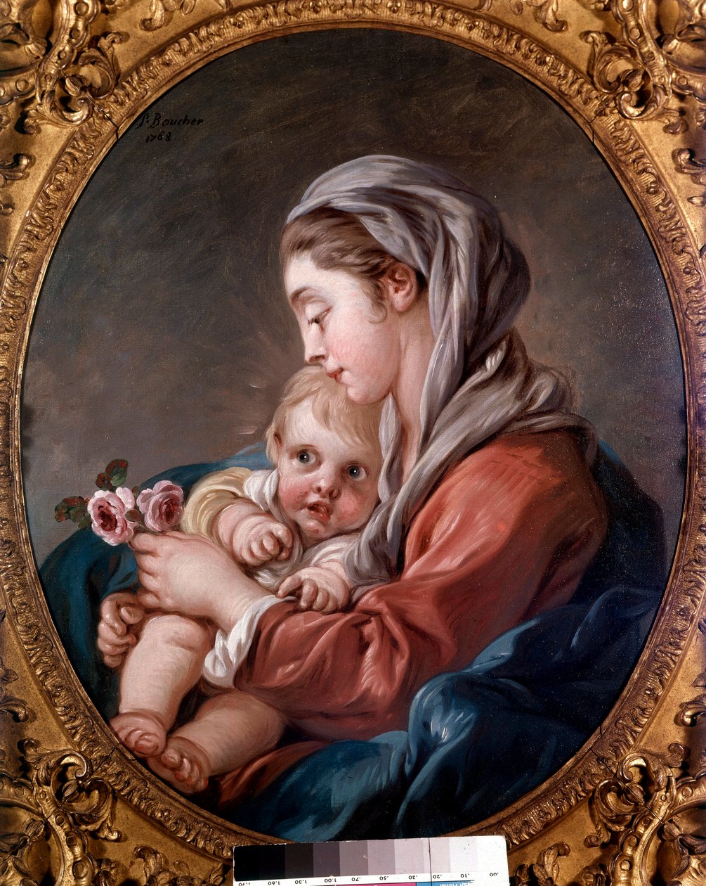 The Virgin and Child Jesus Painting by Francois Boucher (1703-1770) 18th century Private Collection. بواسطة فرانسوا باوتشر