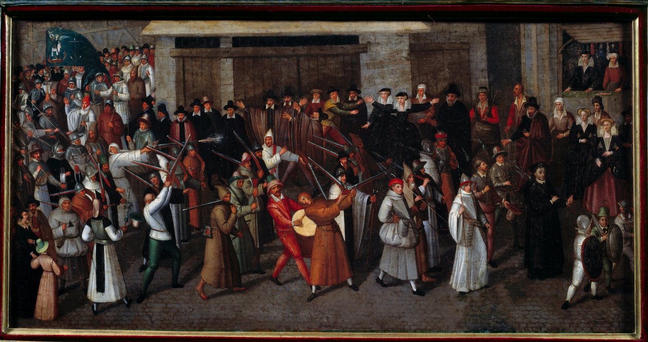 الحروب الدينية بين الكاثوليك والبروتستانت: "" موكب العصبة في نهاية نوتردام عام 1593 ". لوحة فرانسوا الثاني بونيل (1522-1599) بواسطة فرانسوا بونيل