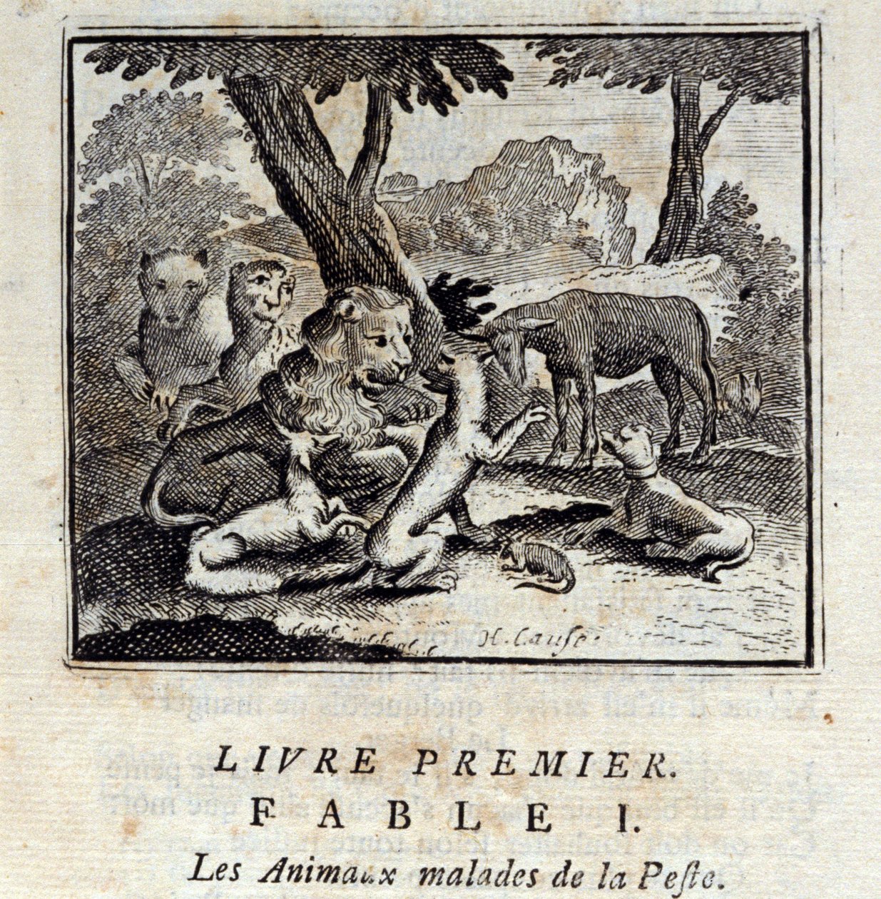الحيوانات المريضة من الطاعون. أساطير جان دي لافونتين (1621-95). رسم توضيحي لفرانسوا تشوفو (1613-1676). طبعة 1728. بواسطة فرانسوا شوفو