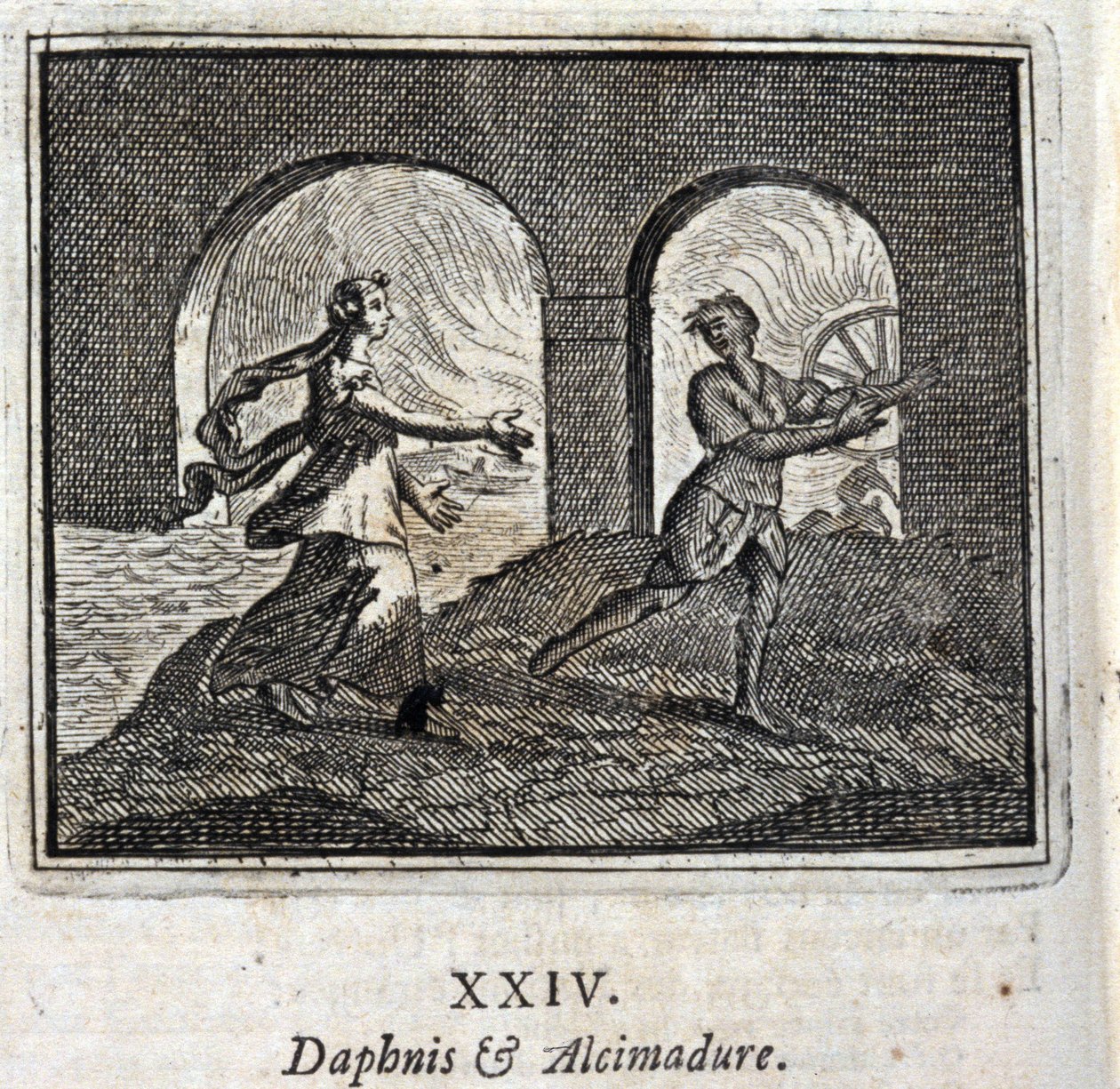 Daphnis و Alcimadura. أساطير جان دي لافونتين (1621-95). رسم توضيحي لفرانسوا تشوفو (1613-1676). طبعة 1728. بواسطة فرانسوا شوفو