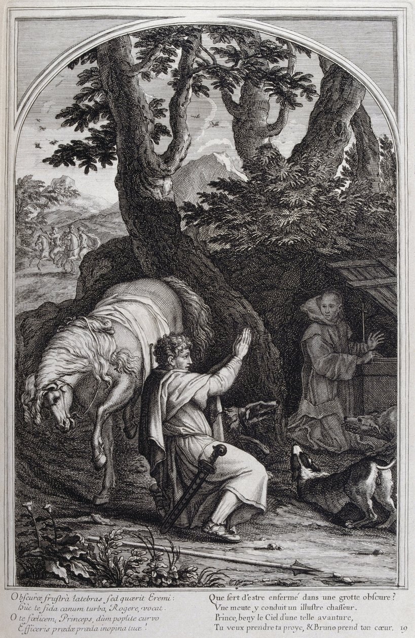 رسم توضيحي من "حياة القديس برونو ، مؤسس النظام الكارثوسي" باريس 1660. بعد لوحات Eustache Le Sueur ونقشها Fran Sois Chauveau © UIG / Leemage بواسطة فرانسوا شوفو