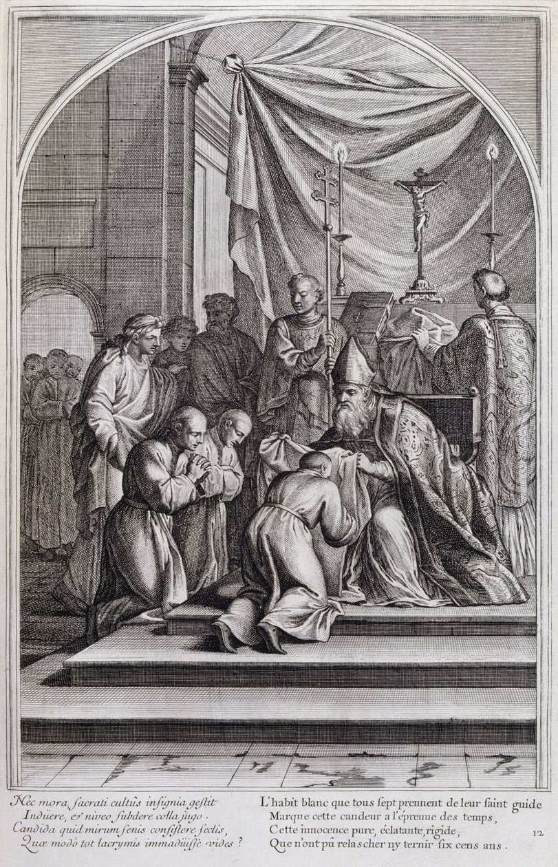 رسم توضيحي من "حياة القديس برونو ، مؤسس النظام الكارثوسي" باريس 1660. بعد لوحات Eustache Le Sueur ونقشها Fran Sois Chauveau © UIG / Leemage بواسطة فرانسوا شوفو