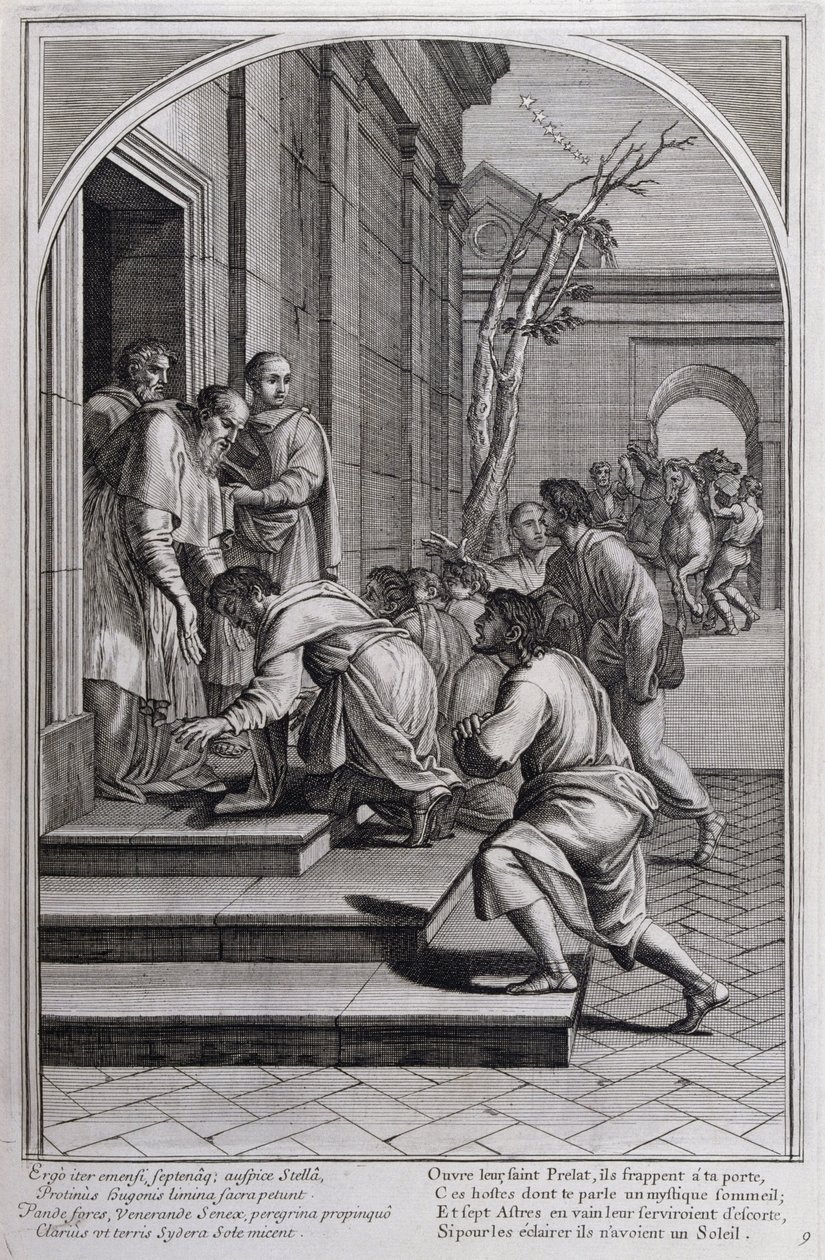 رسم توضيحي من "حياة القديس برونو ، مؤسس النظام الكارثوسي" باريس 1660. بعد لوحات Eustache Le Sueur ونقشها Fran Sois Chauveau © UIG / Leemage بواسطة فرانسوا شوفو