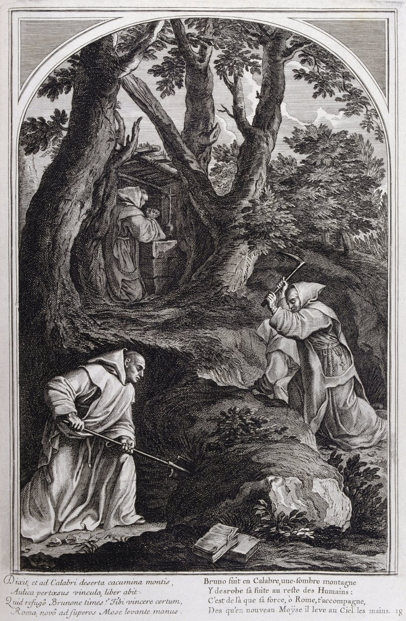 رسم توضيحي من "حياة القديس برونو ، مؤسس النظام الكارثوسي" باريس 1660. بعد لوحات Eustache Le Sueur ونقشها Fran Sois Chauveau © UIG / Leemage بواسطة فرانسوا شوفو