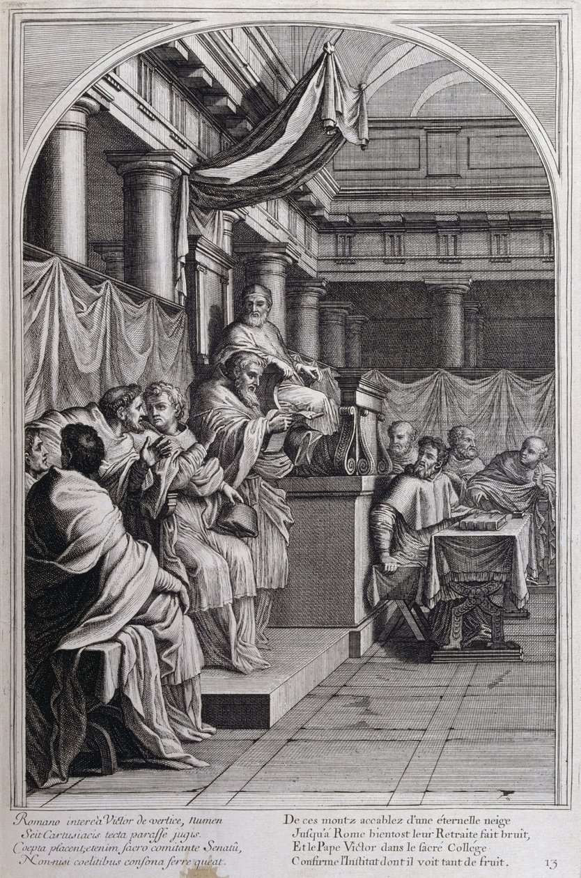 رسم توضيحي من "حياة القديس برونو ، مؤسس النظام الكارثوسي" باريس 1660. بعد لوحات Eustache Le Sueur ونقشها Fran Sois Chauveau © UIG / Leemage بواسطة فرانسوا شوفو